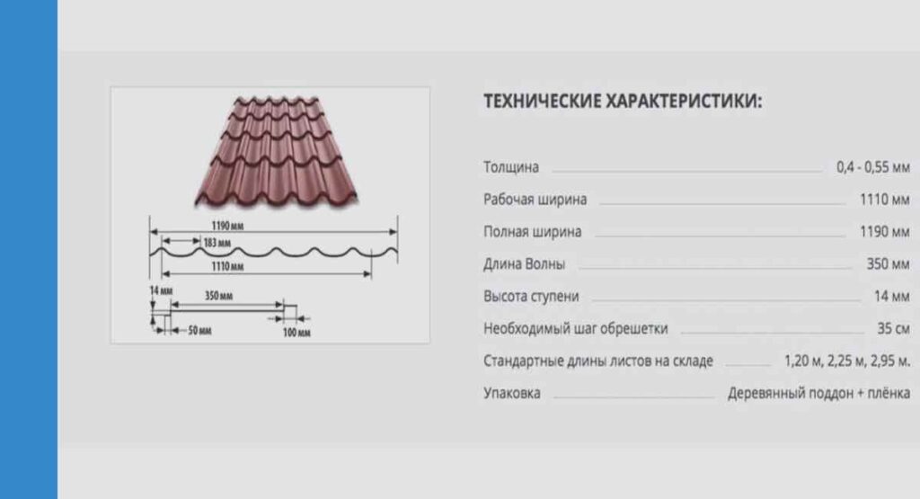 Технические характеристики металлочерепицы Монтеррей